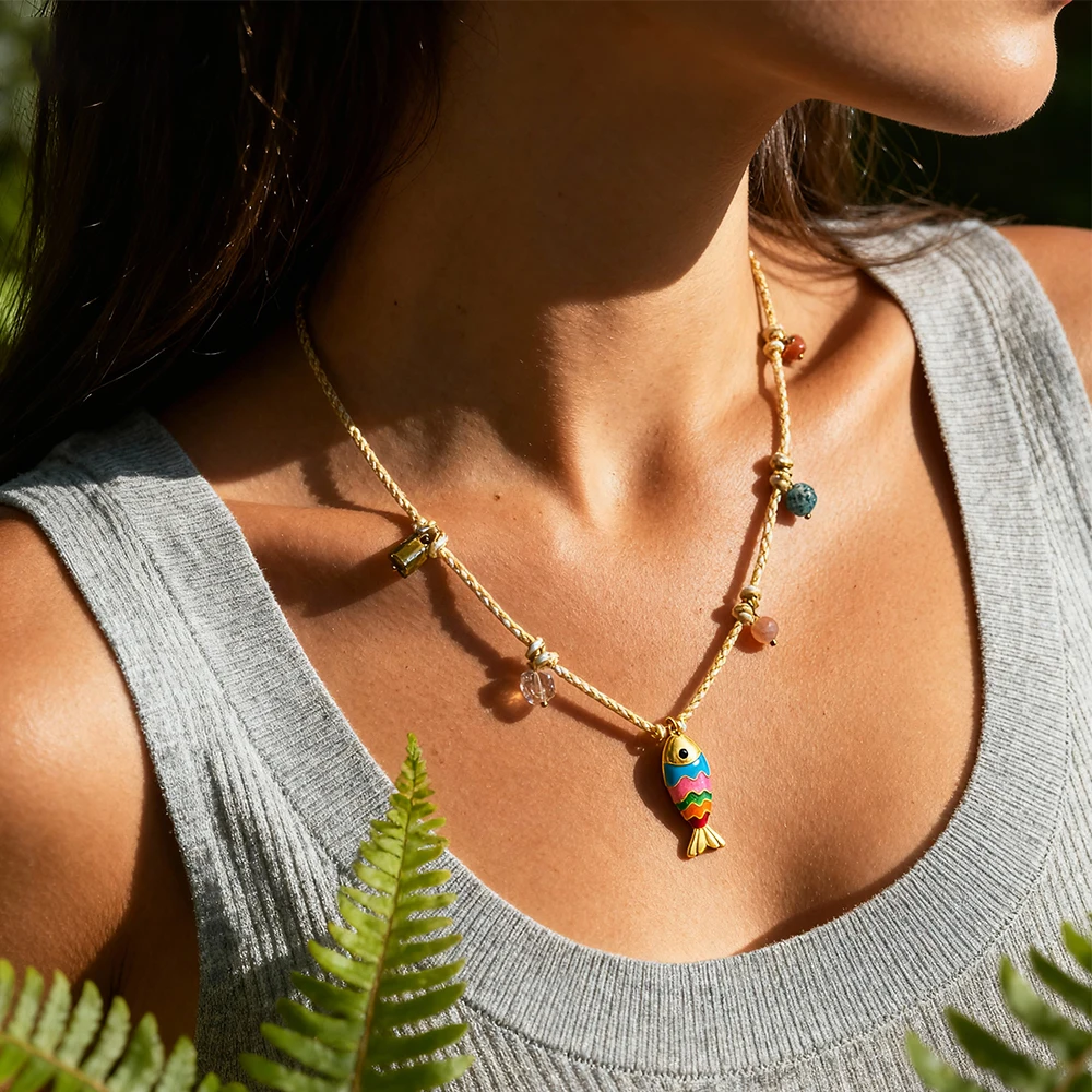 1pc 304 in acciaio inossidabile smalto iridescente ciondolo pesce tema oceano per braccialetto fai da te collana gioielli ricerca accessori moda