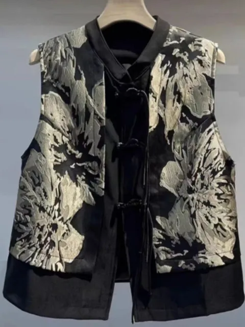 

Chinese Style Vests Jackets Women Clothes Stand Neck Sleeveless Loose Waistcoat 2025 Ropa Mujer Floral Tops Summer Vintage Tanks