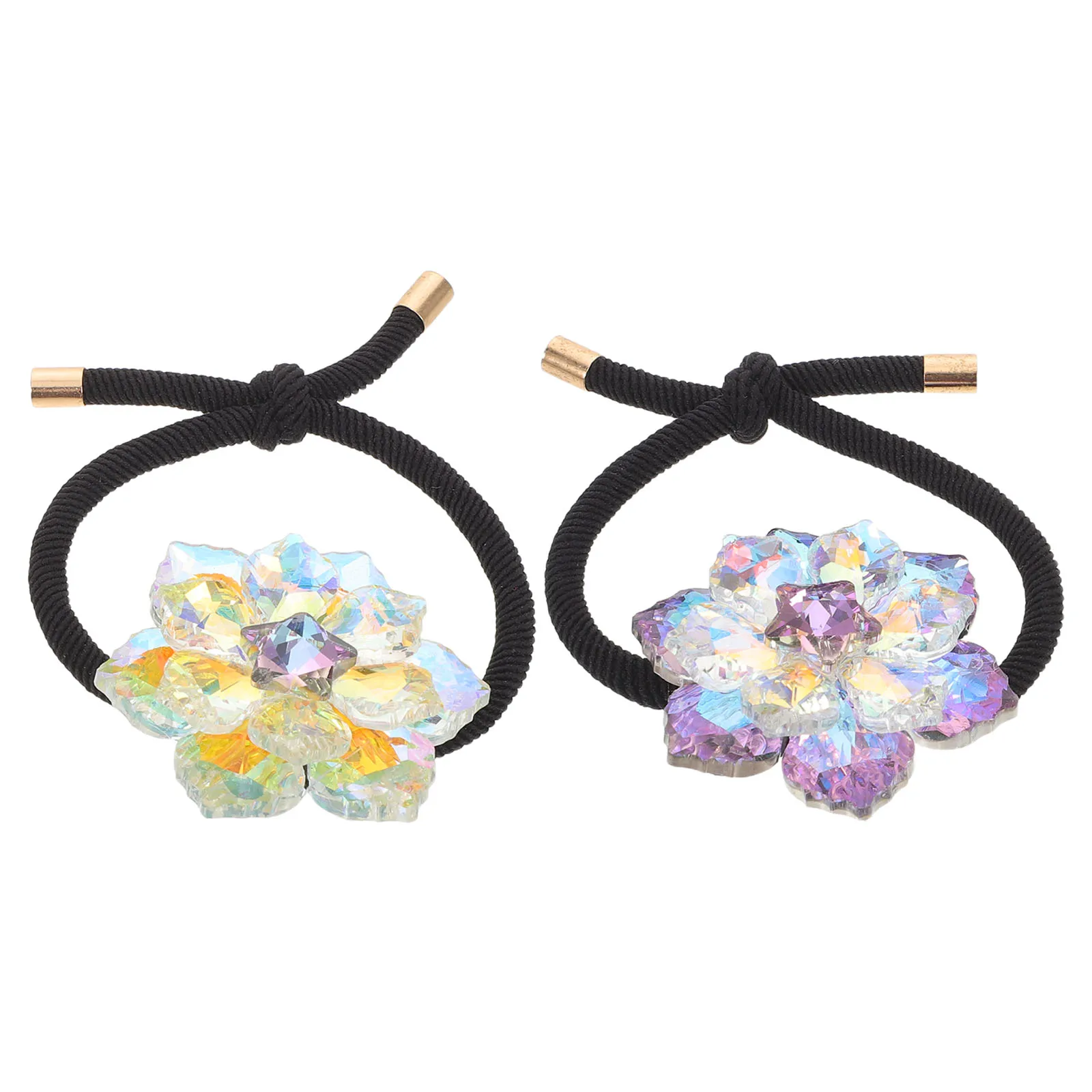

2 PCS Crystal Hair Rope Rhinestone Flower Band Accessories Ponytail Holder Ties Scrunchies