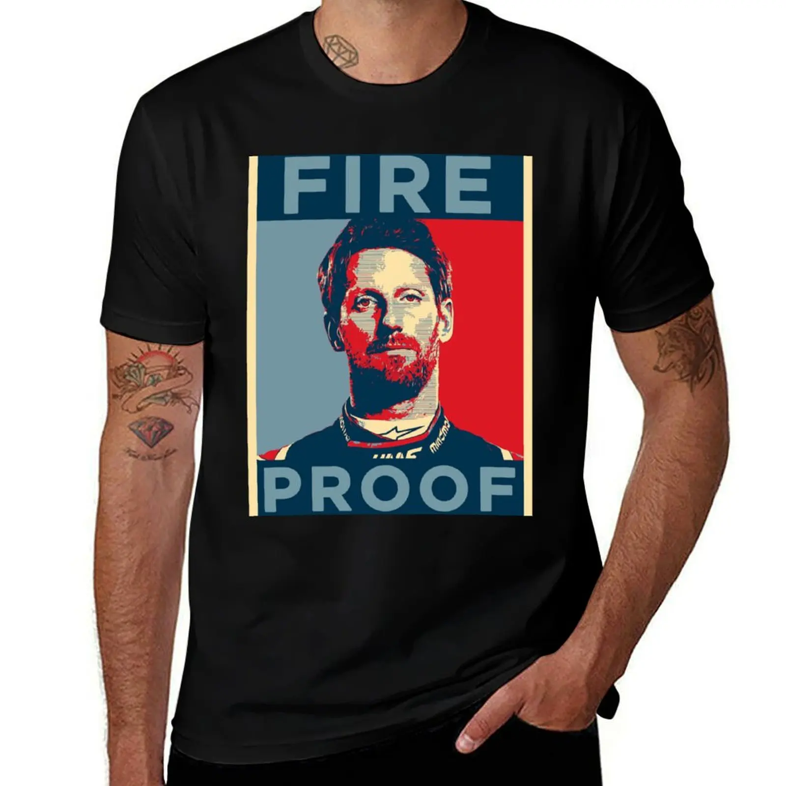 

Romain Grosjean Fire proof T-Shirt cotton tshirt 100% man t shirt designer T-Shirt