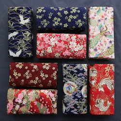 Japanese Fabric Cotton Per Meter for Kimono Sachet Pillowcase Doll Clothes Diy Sewing Bronzing Printed Cloth Wave Sakura Cat Red