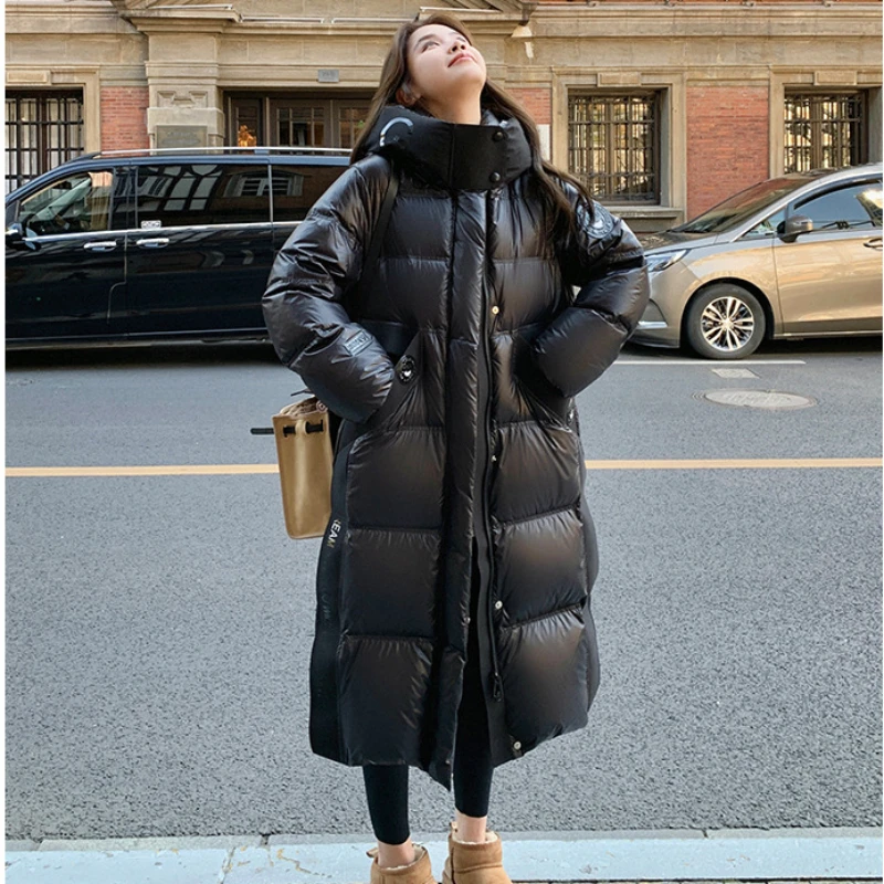 Long Puffer Coats for Women, Loose Padded Parkas, Windproof, Ultra-Thick Outwears, Hooded Down Jacket, Fashion, New, 2024