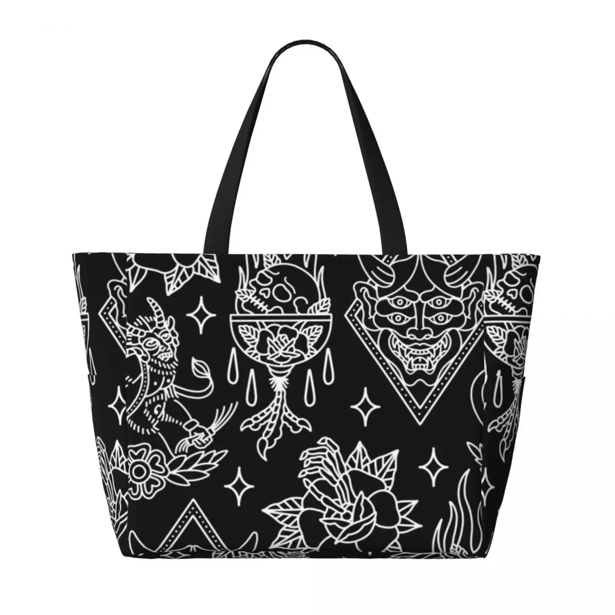 Borsa da viaggio da spiaggia Flash tatuaggio tradizionale bianco, borsa Tote Shopping alla moda borsa a tracolla quotidiana modello Multi-stile