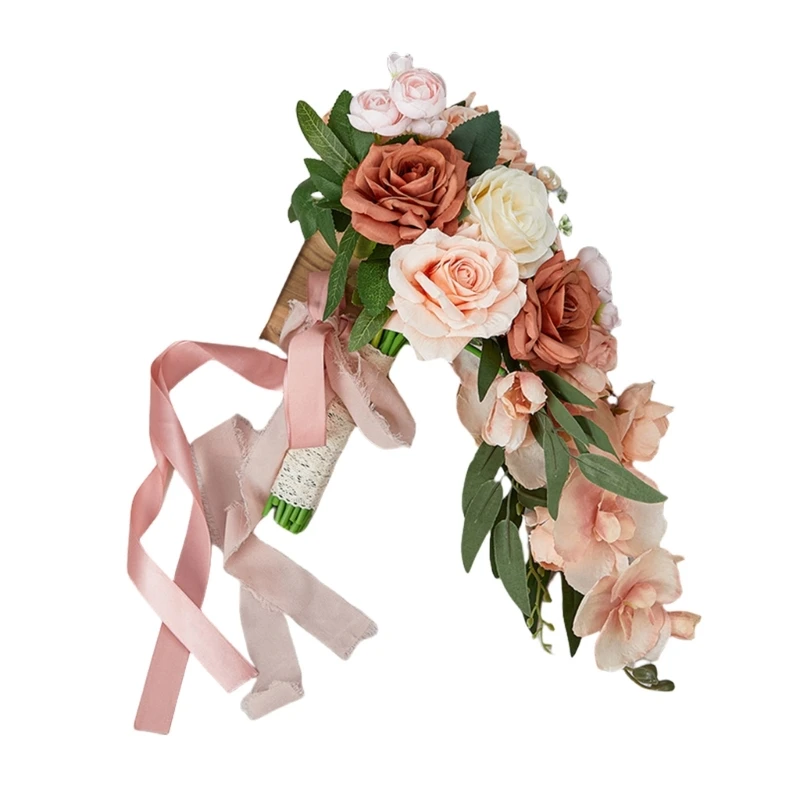Elegante buquê casamento rosas artificiais decoração noiva com flores seda artificial