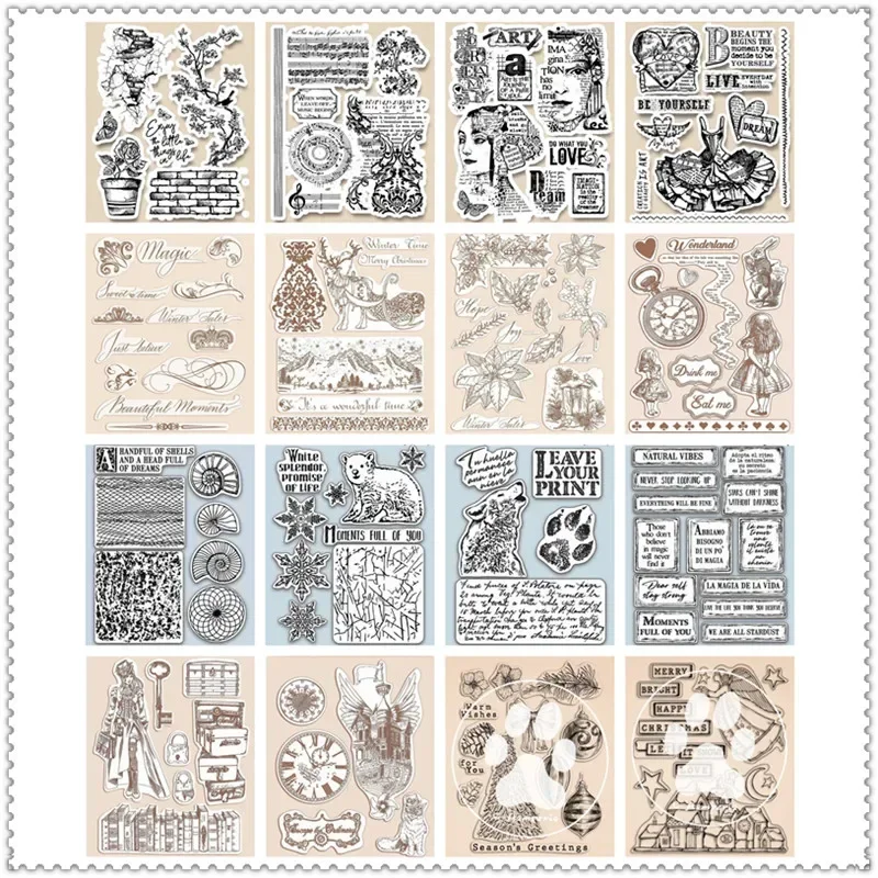 2022 New DIY Sellos Seal For Scrapbooking Clear Stamps Card Making Winter Bear Lady  HD Retro Natural Stamp Account Craft Set