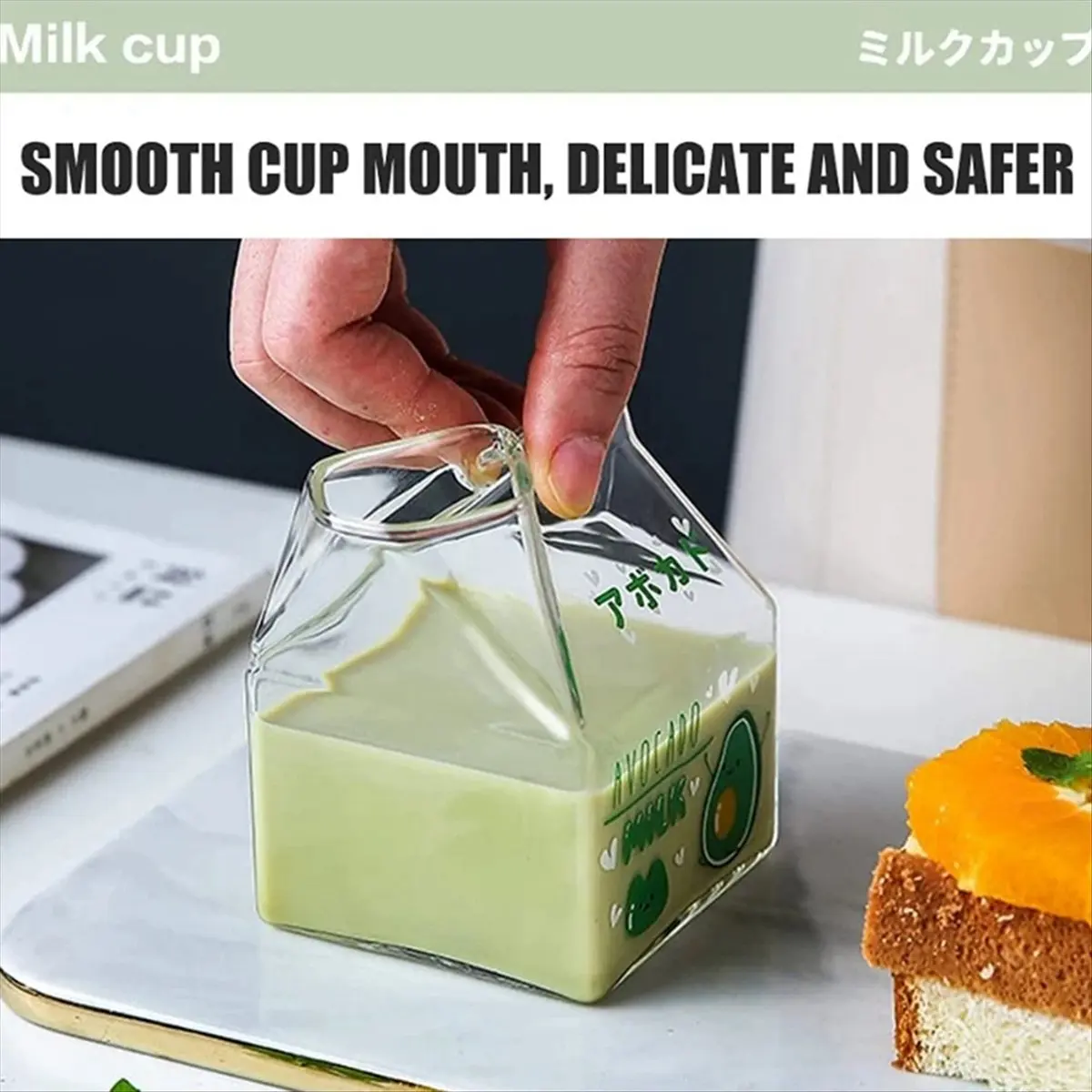 A38M 350ML Kawaii Square Milk Carton Glass Cup Heat Resistant Cute Strawberry Peach Breakfast Cup Pudding Cup Milk Bottles, A