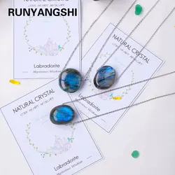 1PC Beautiful Natural Crystal Stone Flowing Blue Light Labradorite Elongated stone shaped Pendant collection gem