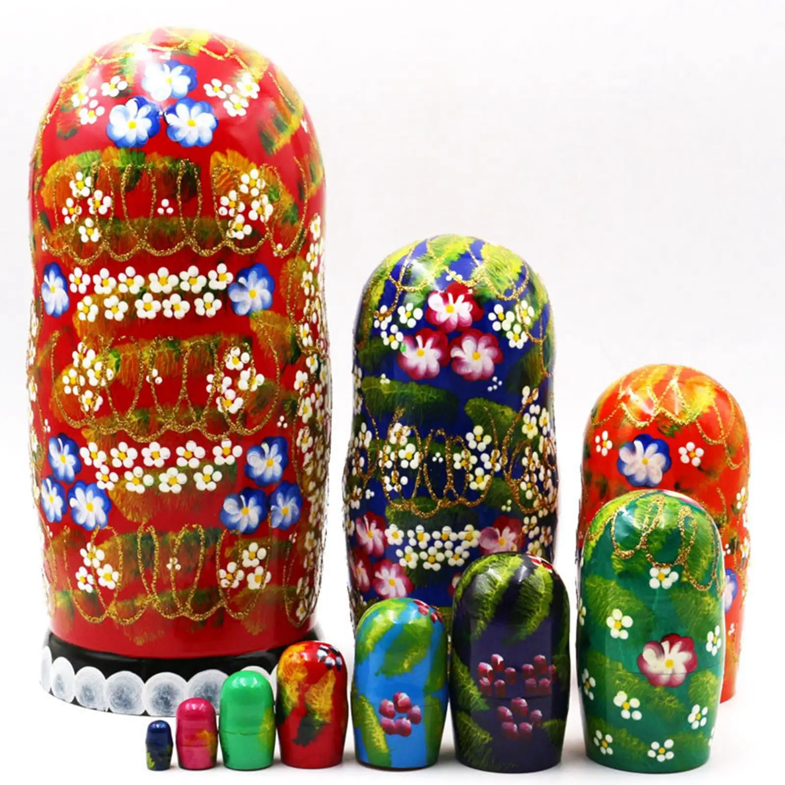 

10x Handpainted Traditional Children Toys Handmade Wishing Gift Cute Matryoshka Doll for Desk Holiday Tabletop Home Ornaments