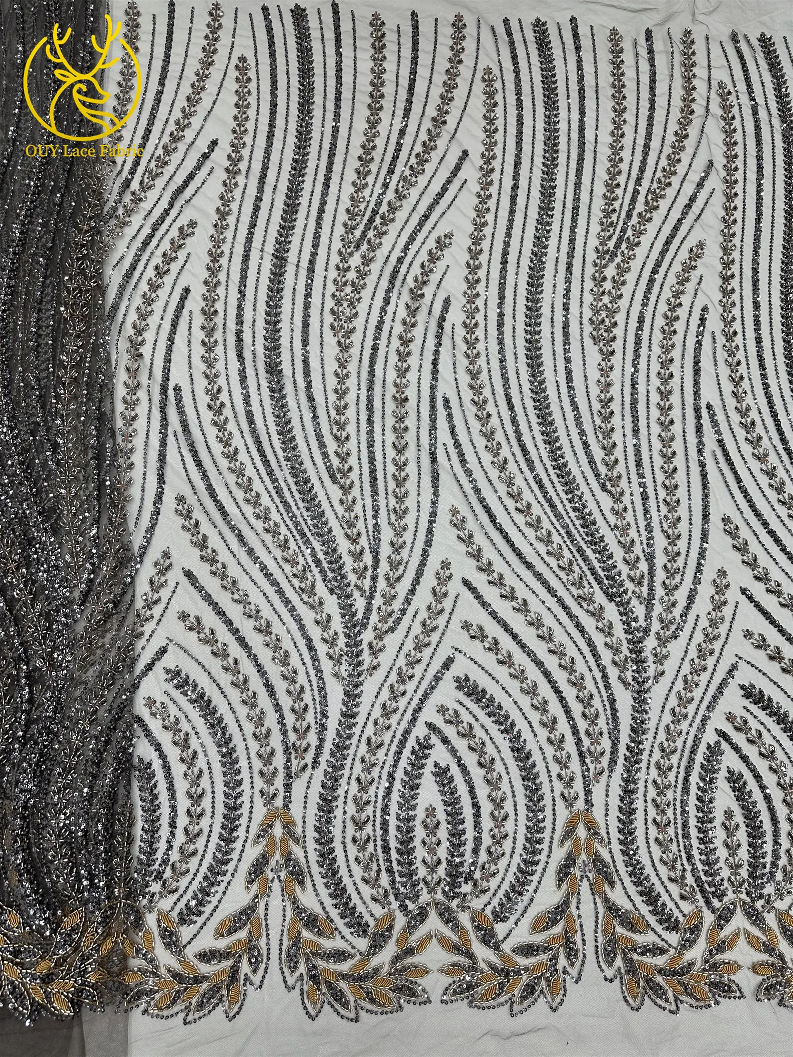 Luxuriöser afrikanischer Brautkleid-Spitzenstoff 2026 – Hochwertige nigerianische französische Pailletten-Tüllspitze für Damen-Abendkleider zum Nähen – Detail 15