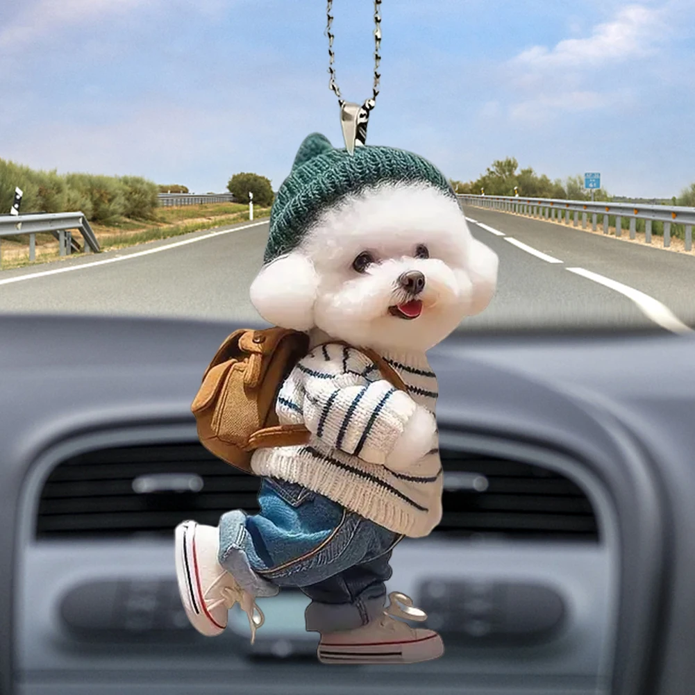 Creative Puppy Man Acrylic Creative Puppy Backpack Car Pendant Realistic Auto Rearview Mirror Ornament Car Interior Decoration