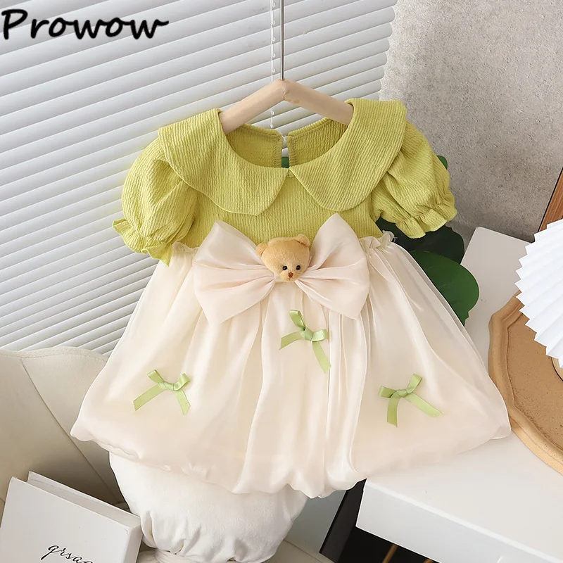 Prowow Toddler Girl Dresses Patchwork Cute Bear Decoartion Organza Dress For Newborn Infants Princess Party Dress Baby Clothes