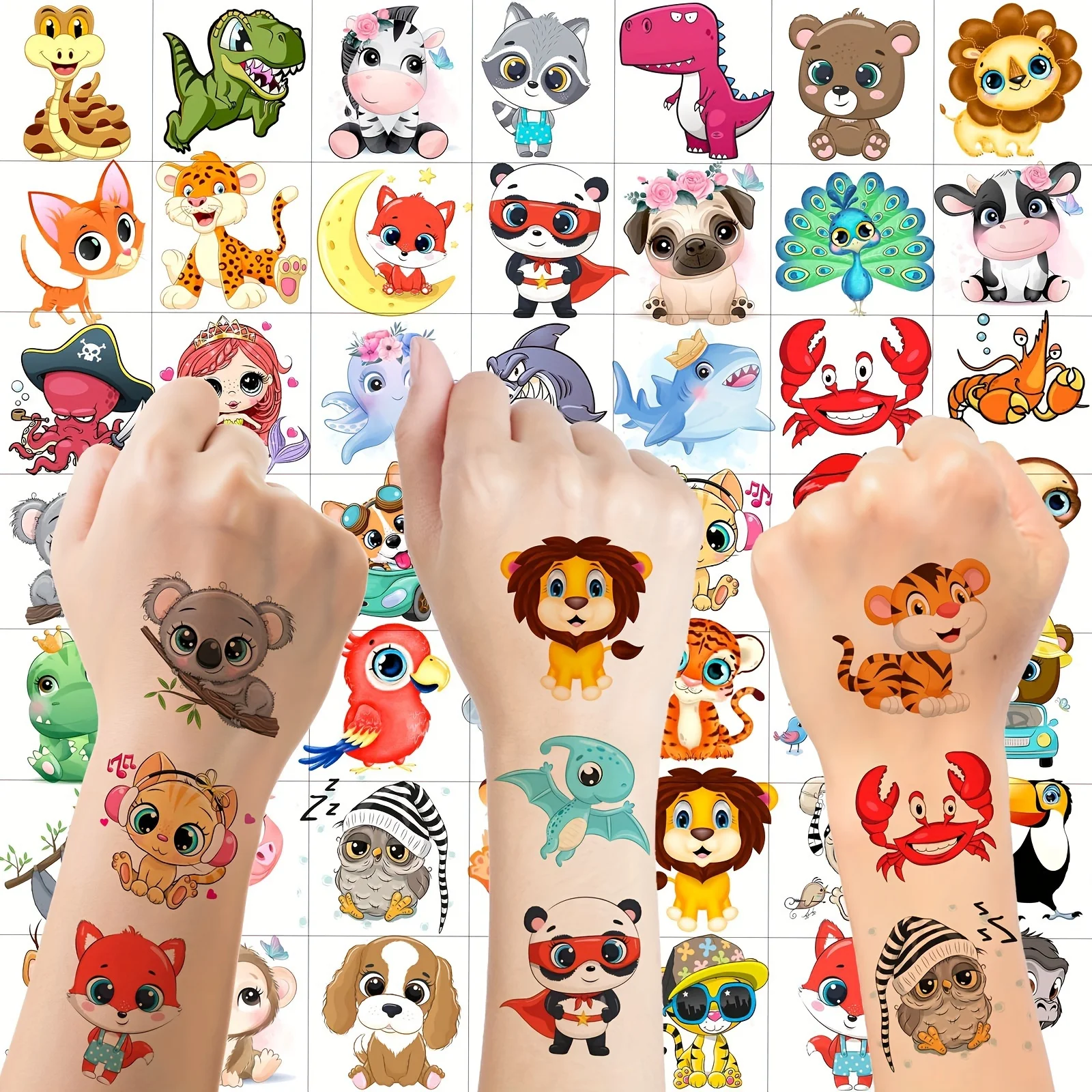 

50 PCS 3D Cute Animals Temporary TattoosTattoos Party Favors Sets