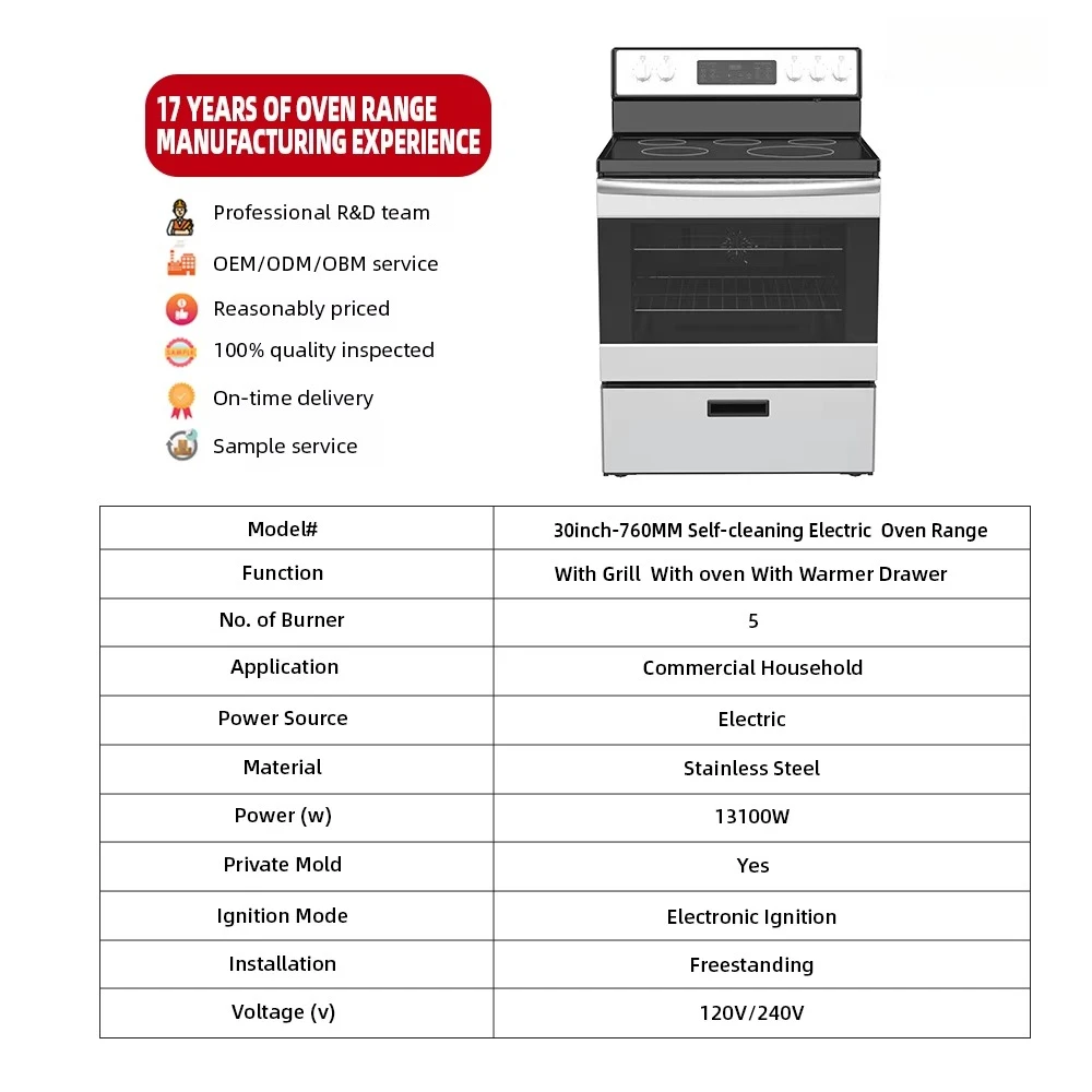 On Sale 30 Inch 760MM 5 Bunners Induction Cookers Stove Kitchen Ranges with Electric Range Stove with Oven 30 Inches 120V/240V