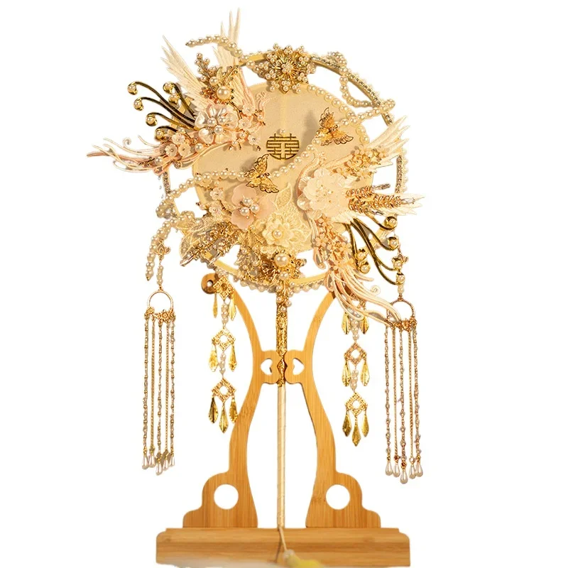 

Bridal group fan wedding happy fan DIY material package handmade Chinese wedding bouquet finished product