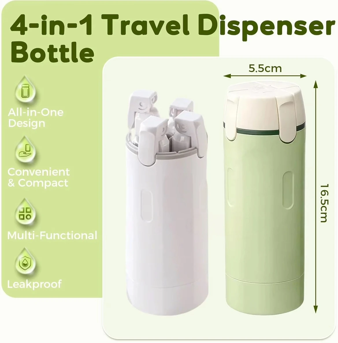 Leak Proof 4in1 Travel Dispenser Portable Refillable Container Bottle Lightweight Storage Bottles For Shampoo Conditioner Lotion
