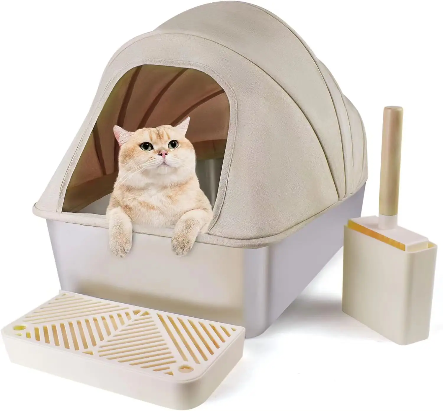 

2024 Wholesale Full Enclosed Fabric Cover Easy Cleaning Stainless Steel Cat Toilet For Large Cat