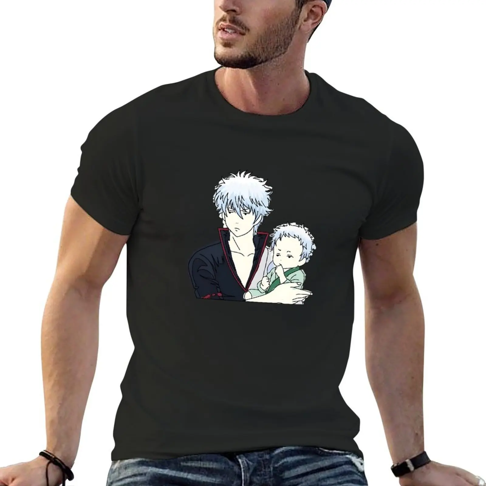 Gintoki with baby T-Shirt animal prinfor boys graphic tee shirt oversized t shirts for men