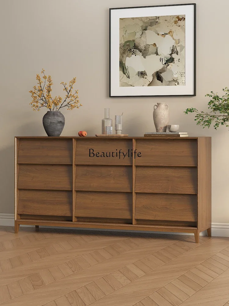 

lSolid wood nine-bucket cabinet dining side cabinet medieval homestay wall storage cabinet Japanese style