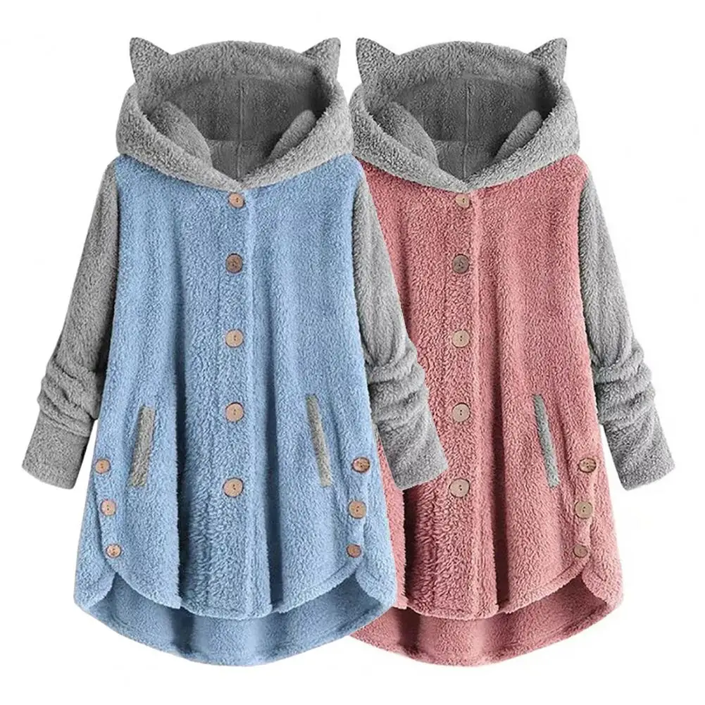 Lovely Women Jacket Cartoon Hooded Easy-Care Soft Girls Warm Jacket