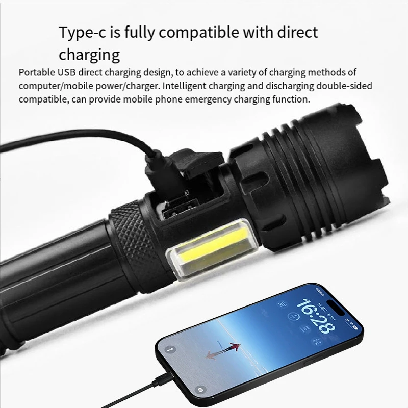 Strong Light Flashlight COB Side Light USB Charging Zoom Multi-Function Super Bright