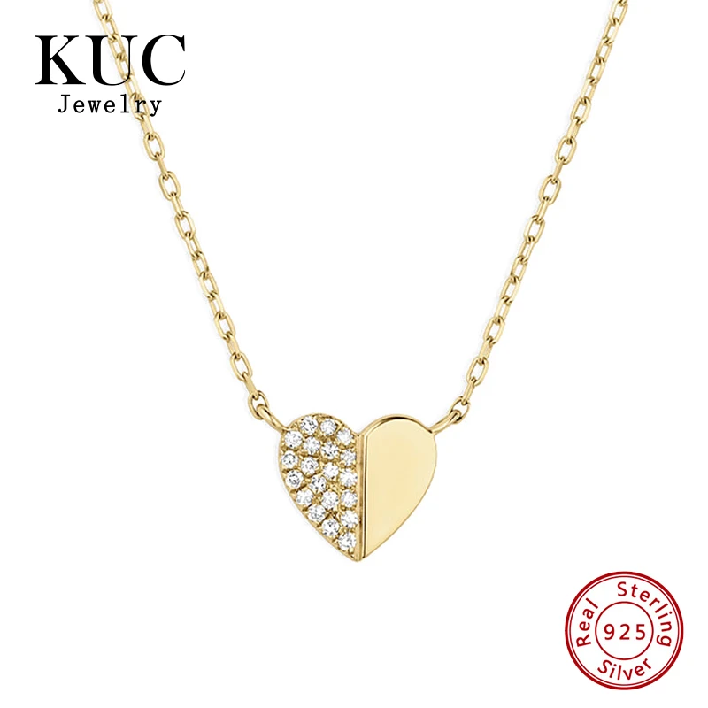 Luxury Sweet Love Gifts 925 Sterling Silver Fine Jewelry Half Zircon Heart Pendant Necklaces for Women Valentine's Day