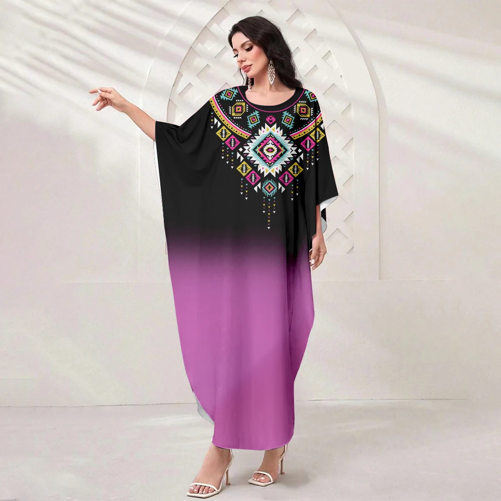 Eid Arab Muslim Party Clothing Women's Abaya Bat Sleeve Loose Long Dress 2024 New Summer Exquisite Texture Print Casual Dresses