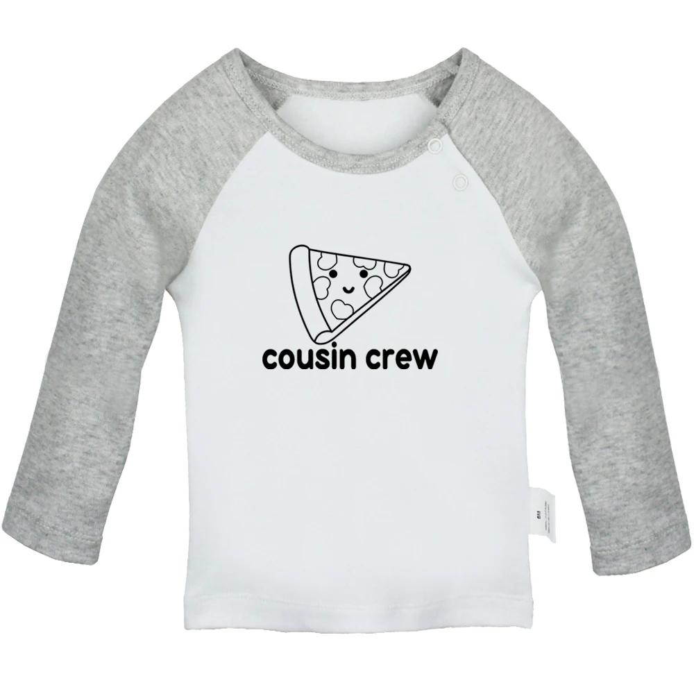 New Cousin Crew Pizza Fun Baby T-shirts Cute Boys Girls Tops Infant Long Sleeves T shirt Newborn Soft Clothes Kids Best Presents