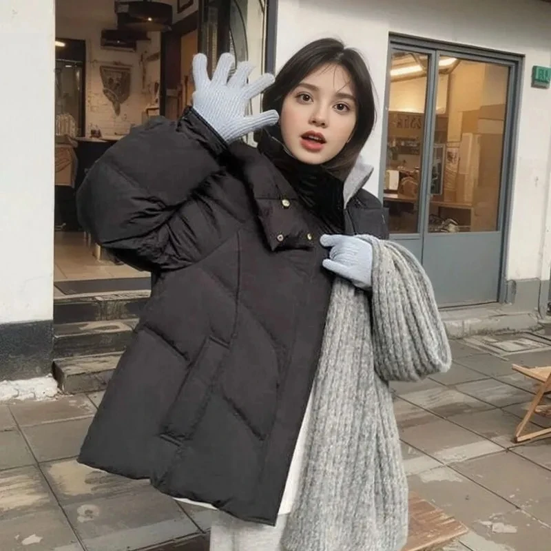 Women's Winter Hooded Down Cotton Jacket New Short Korean Y2K Thick Warm Parkas Coat Loose Casual College Windproof Outwear Top - Image 3