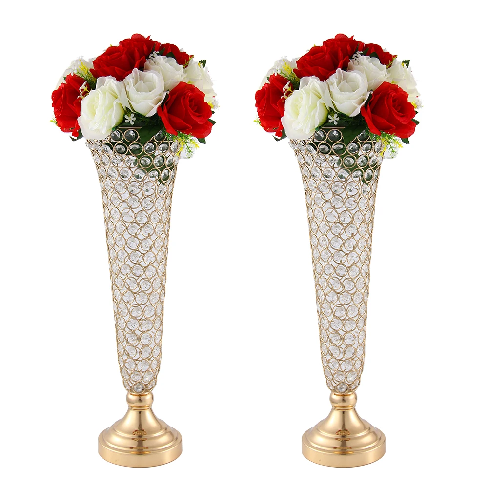 

gold Vase Gold Crystal Wedding Flower Vases Stand Table Decorative Centerpiece for Anniversary Ceremony Birthday Event table 140