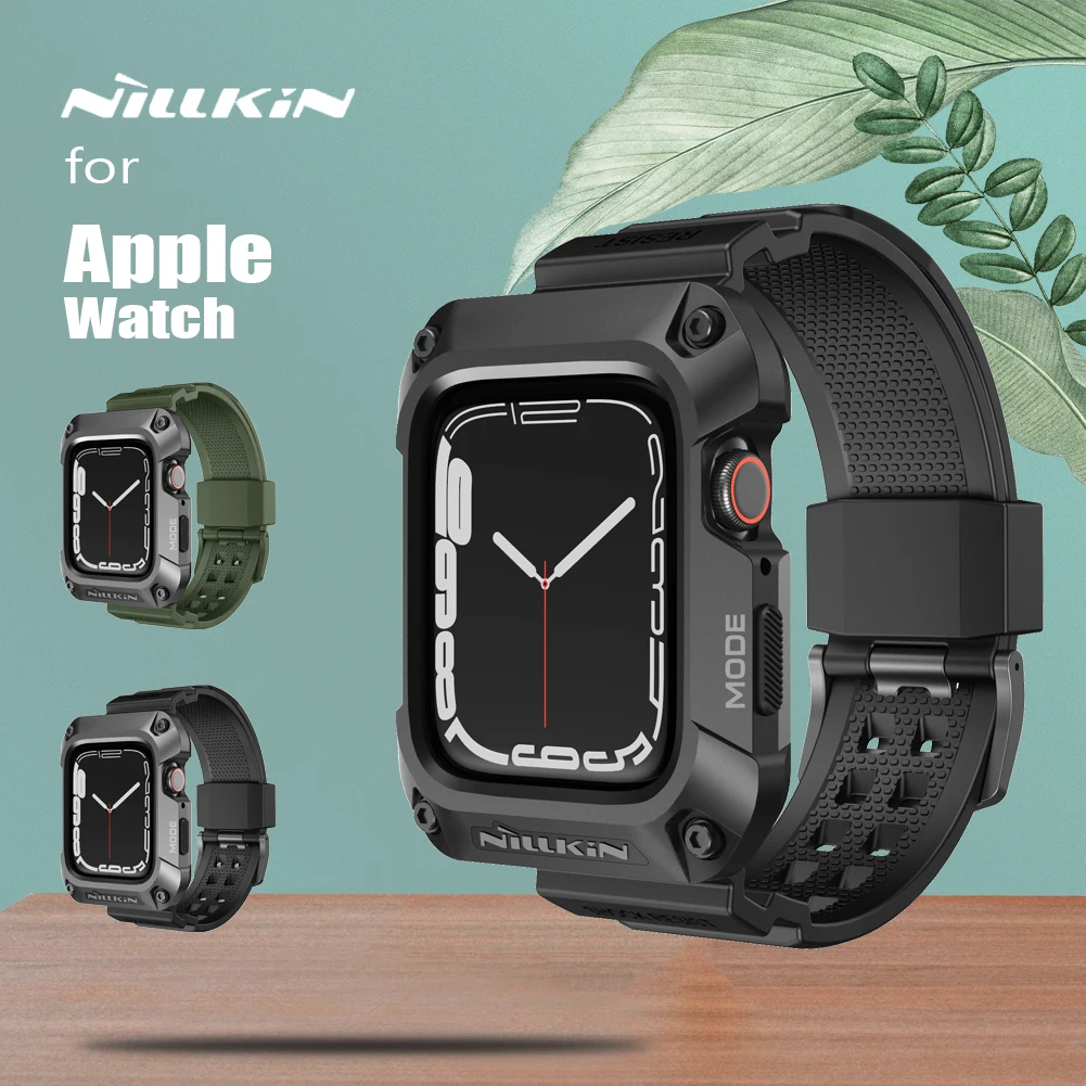 Nillkin for Apple Watch Series 45mm 7 8 9 44mm 4 5 6 band Case Soft iner TPU Metal Stainless Steel DynaGuard Wristband Hard Case