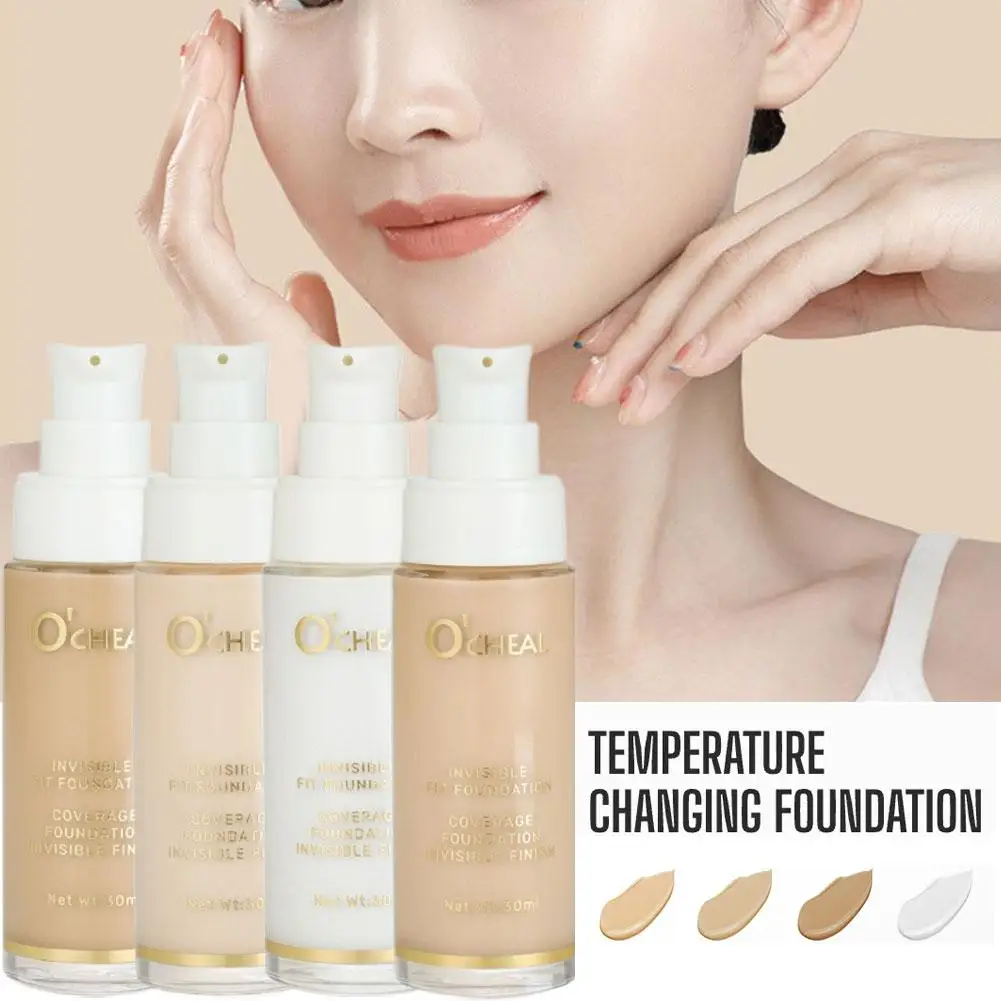 Fondotinta liquido che cambia temperatura Pori invisibili lisci Nascondere la copertura totale Correttore Cosmetici di bellezza per il viso