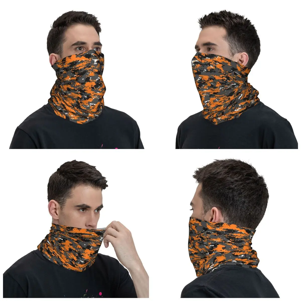 Hunter Orange Camouflage Bandana Neck Gaiter Printed Camo Military Wrap Scarf Headband Running for Men Women Adult All Season