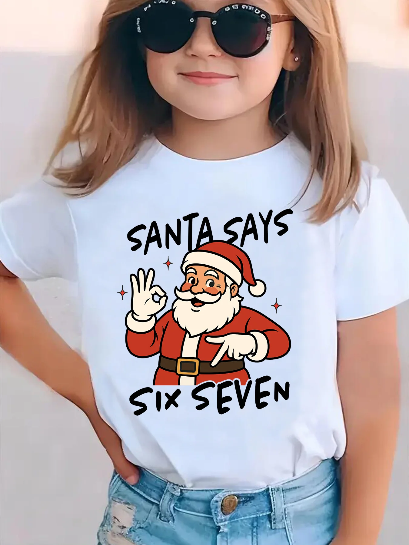Christmas Santa Letter Print Tee Boys Girls Parent Child Matching Cotton Short Sleeve Holiday Casual Kids Basic Daily Tops