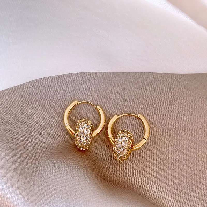 South Korea new design fashion jewelry 14K gold plated round zircon simple earrings elegant women's daily work accessories