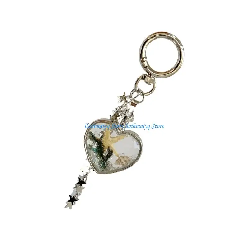 573B Sea Theme Heart Charm Featuring Delicate Shells And Movable Tassels Decoration