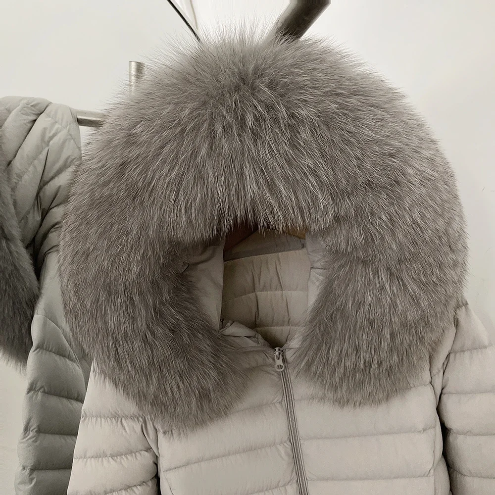 OFTBUY Daunenjacke mit echtem Fuchsfellkragen, leicht, gesteppt, mit Reißverschluss, neuer Winter-Puffermantel, kurze Daunenjacke mit Kapuze für Damen – Detail 7