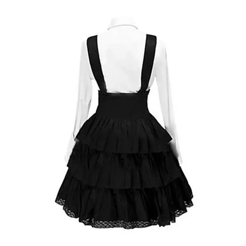 Vrouwen Klassieke Lolita Jurk Vintage Geïnspireerde Outfits Meid Anime Meisje Zwarte Lange Mouw Gothic Shirt Kant Mini Jurk S-5xl