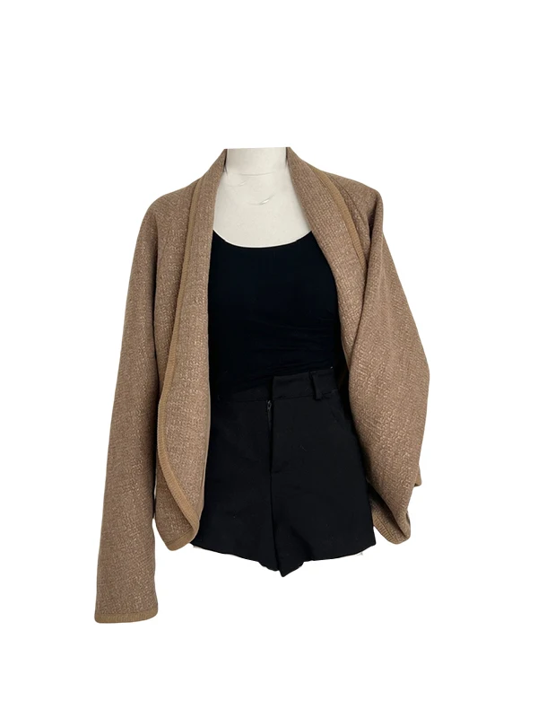 

Ele винтажное шерстяное открытое пальто-кардиган, женское свободное длинное пальто ort Sve, верблюжий цвет, теплая верхняя одежда для поездок на работу Sle Fem