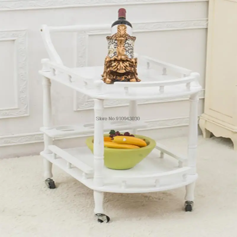 Hotel Trolley Solid Wood Coffee Tables Multipurpose Shelf Display Rack Household Double-layer Movable Tea Tables Dining Car