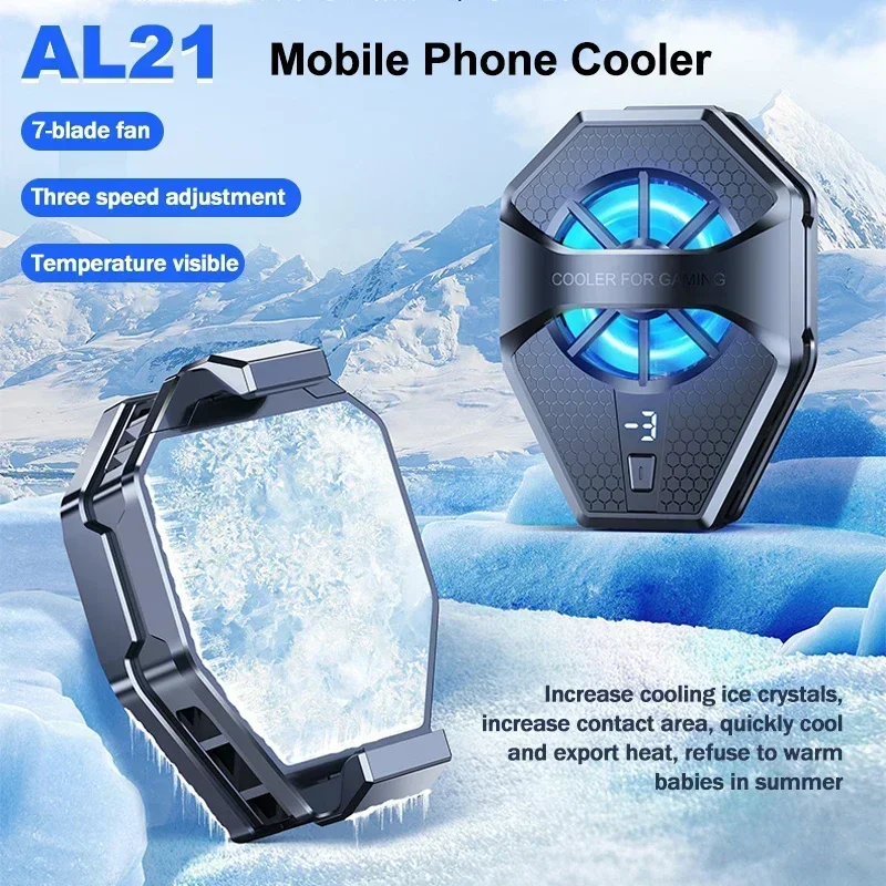 

AL21 Mobile Phone Semiconductor Cooling Fan Radiator for IOS Android PUBG 3 Gear Adjustable Game Cooler Back-clip Cool Heat Sink