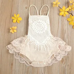 Newborn Infant Baby Girls Bodysuits 2023 New Sweet Backless Net Yarn Sleeveless Lace Romper Bodysuit Summer Clothes For Girls