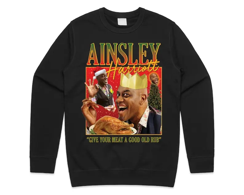 Jersey de Navidad divertido Ainsley Harriott jersey suéter sudadera divertido homenaje cocina espectáculo Meme Internet Navidad Retro Vintage Top