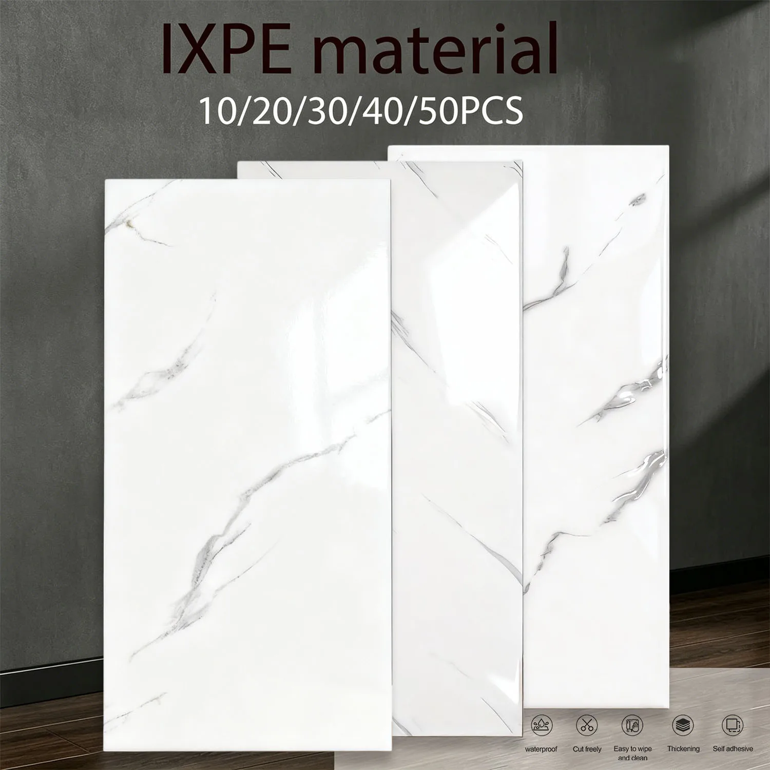 10-50pcs Self-adhesive Wallpaper Stickers IXPE Material, Marble Pattern, Glossy End Heat-resistant Suitable for Kitchen Bathroom