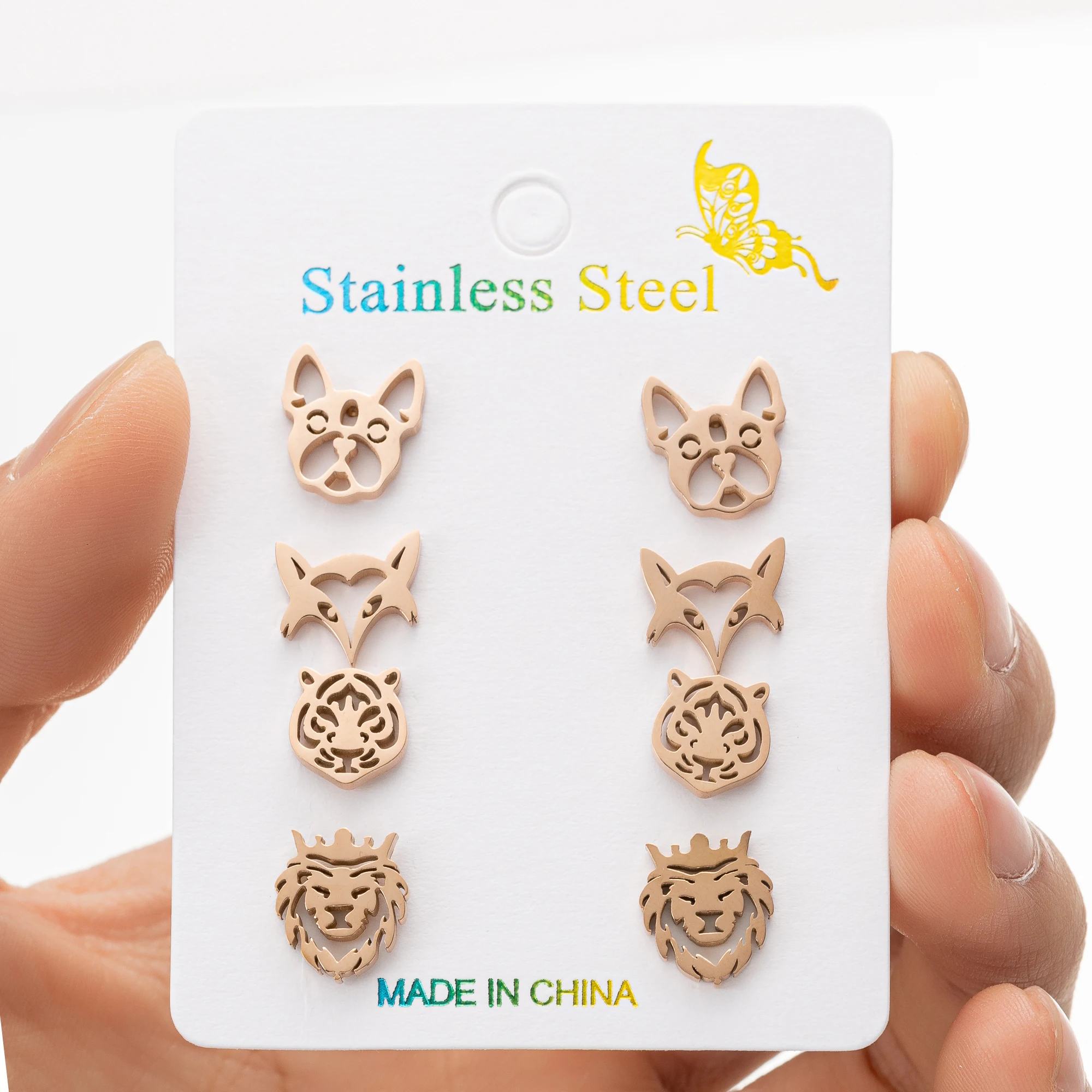 4 زوج/وحدة الفولاذ المقاوم للصدأ النمر رئيس وأقراط زوج خمر الحيوان الاستبداد الشرير نمط الأذن مجوهرات للرجال والنساء