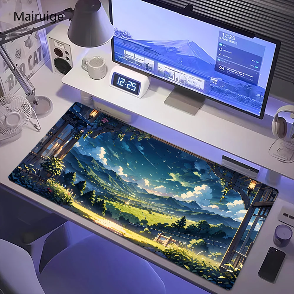 

Большие коврики для мыши в японском стиле аниме в пасторальном стиле «Звездное небо» — настольный коврик с исцеляющими пейзажами и заблокированными краями для игровой клавиатуры