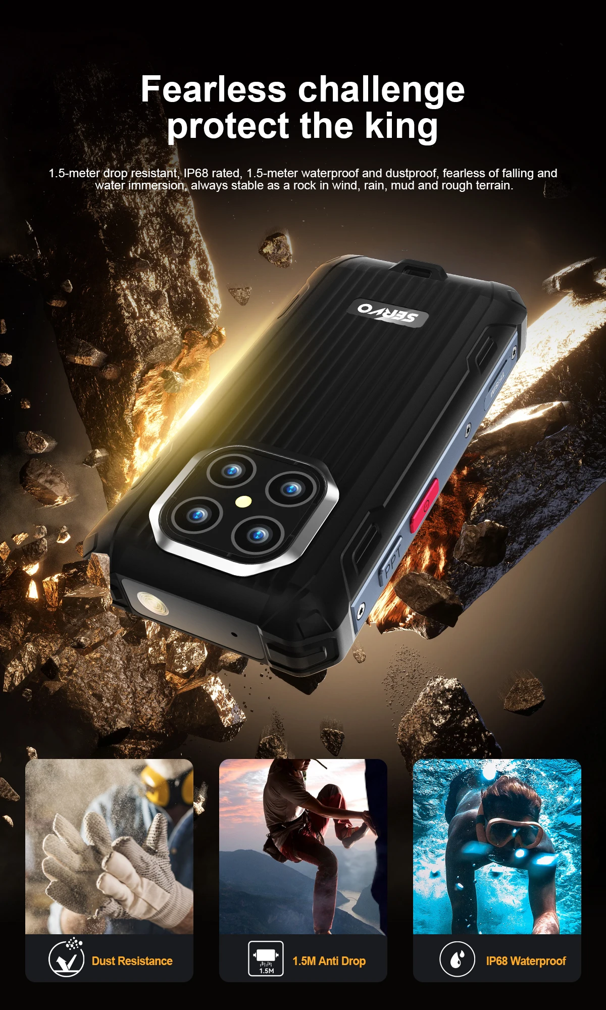 SERVO TANK500 4G Android Mini Rugged Smartphone 6GB+128GB 2 SIM Face Unlock 3.88 inch 3000mAh 13MP Camera Waterproof Smart Phone