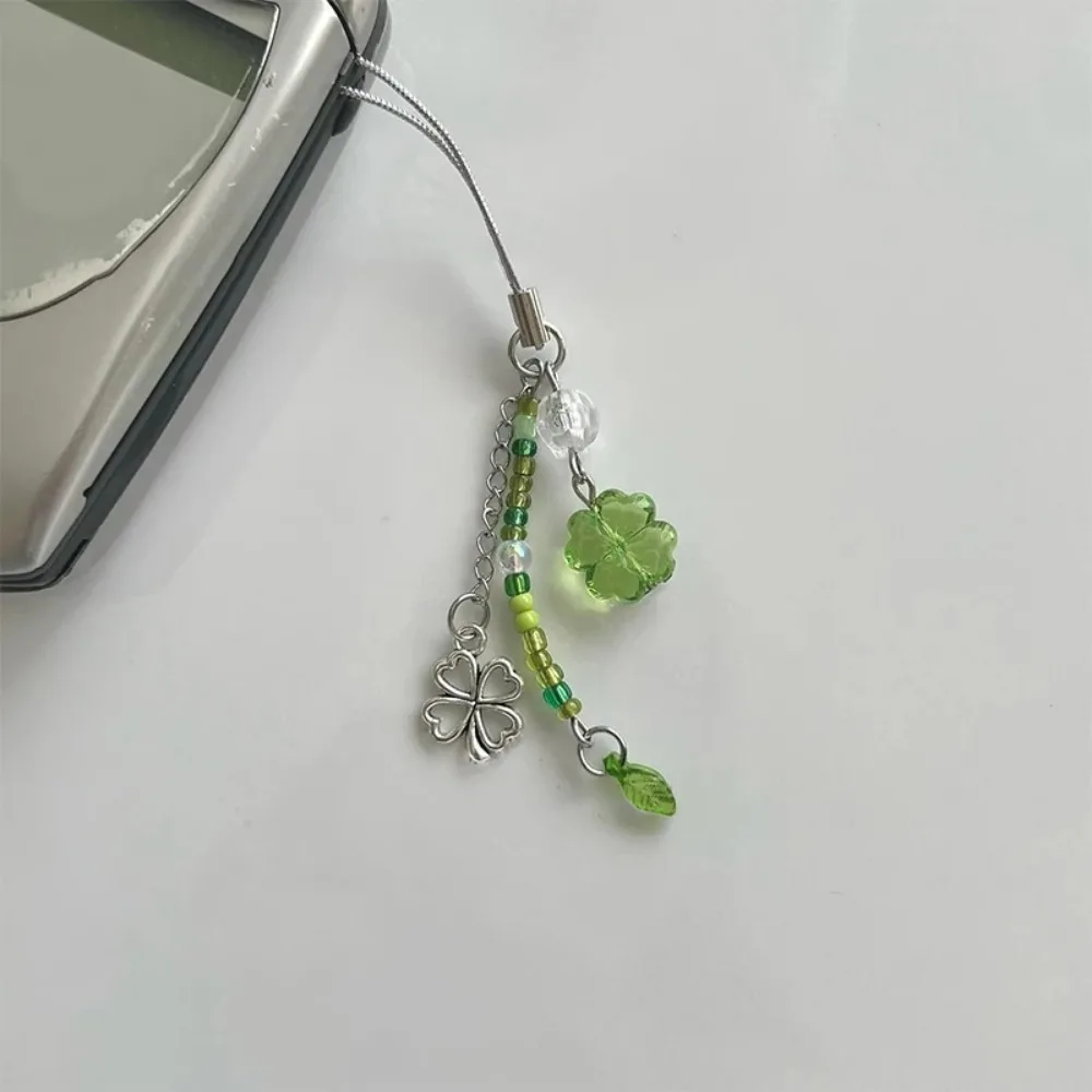 Handmade Beaded Phone Chain Lucky Four Leaf Clovers Phone Chain Colorful Keyring CCD Pendant Cellphone Accessory Ornament image 4