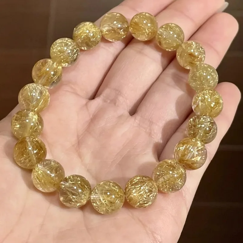 AETEEY Natural Golden Rutilated Quartz Citrine Bracelet for Men and Women, Gold Titanium Crystal Jewelry Gift