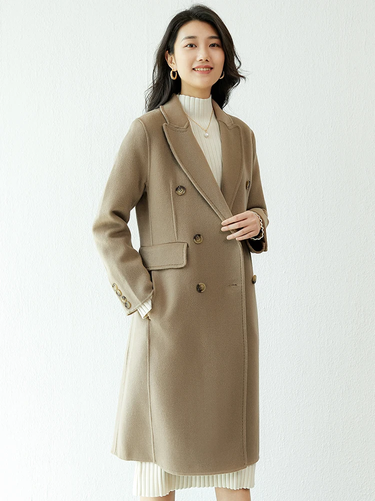 CAIXINGLE 2024 New Double-Breasted Fashion Women's Coat Middle-Aged Women's Long 100% Wool Coat Fall Winter Trend Trench Coat