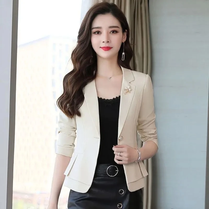 Imagem -03 - Blazer Curto Feminino Blazer de Escritório Fino Cabolsa Único Monocromático Moda Elegante Novo Primavera e Outono W959 2023